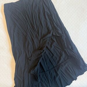 Black Ruffle Slit Midi Skirt